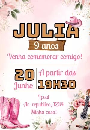 Convite Aniversário Boiadeira Country para Editar Online