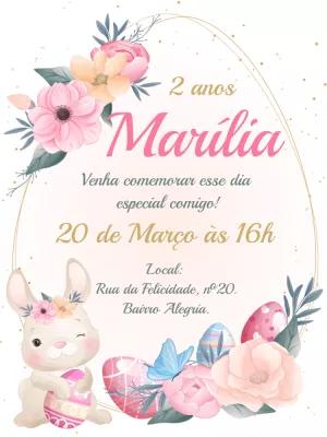 Convite Aniversário Páscoa com Coelhinha para Editar Online
