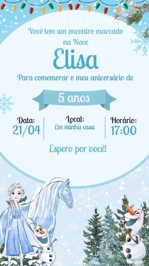 Convite de Aniversário Frozen com Elsa e Olaf para Editar Online