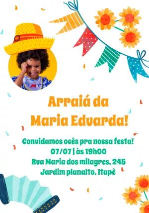 Convite Arraiá de Aniversário com Foto para Editar Online