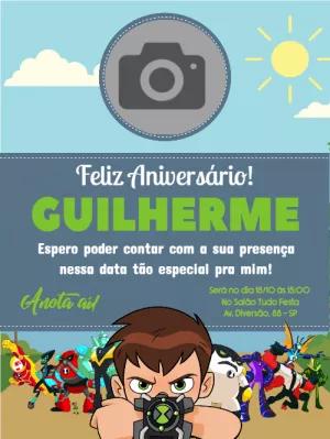 Convite Aniversário Ben 10 com Foto para Editar Online