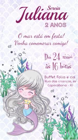 Convite de Aniversário Sereia Fundo do Mar para Editar Online