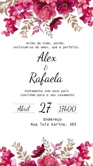 Convite de Casamento Floral Rosa para Editar Online