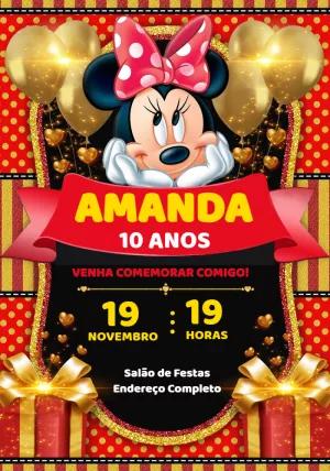 Convite de Aniversário Minnie Vermelha para Editar Online