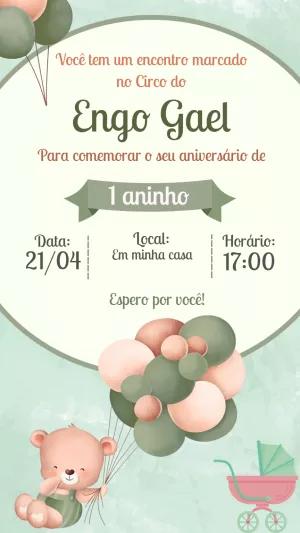 Convite Aniversário Ursinho Baloeiro para Editar Online