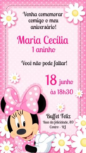 Convite de Aniversário Minnie Rosa para Editar e Imprimir