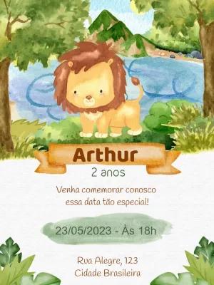Convite Aniversário Safari com Leão Fofo para Editar Online