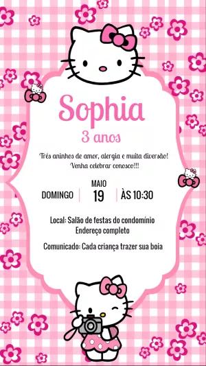 Convite Aniversário Hello Kitty Rosa para Editar Online