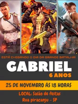 Convite de Aniversário Free Fire com Personagens para Editar