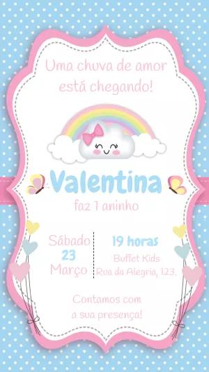 Convite Aniversário Chuva de Amor com Arco-íris para Editar