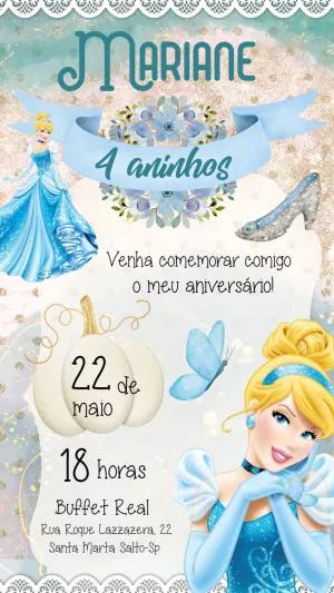 Convite de Aniversário Cinderela Princesa para Editar Online