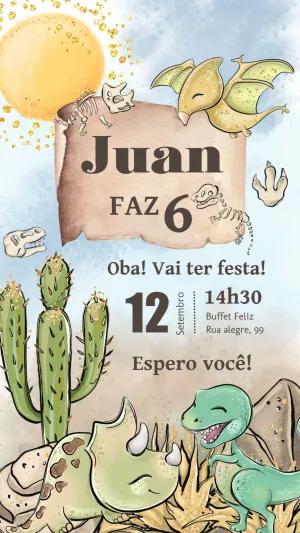Convite Aniversário Dinossauro Baby Fofo para Editar Online