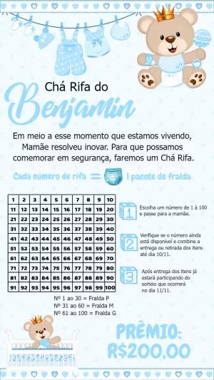Convite Chá Rifa Ursinho Príncipe para Editar Online