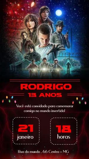 Convite de Aniversário Stranger Things com Personagens para Editar