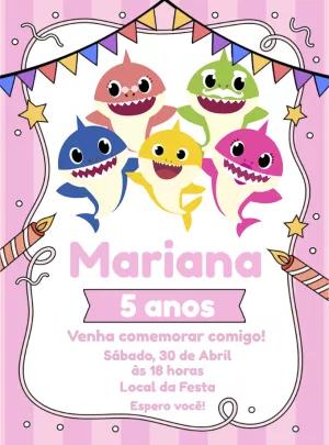 Convite Aniversário Baby Shark Rosa para Editar Online
