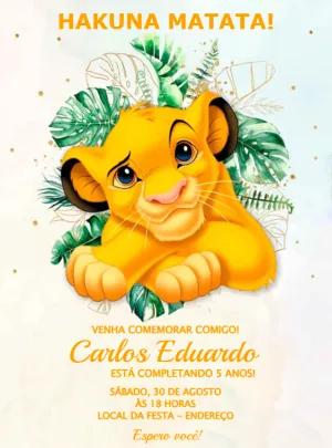 Convite Aniversário Rei Leão com Simba para Editar Online