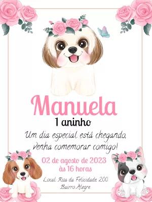 Convite de Aniversário Cachorrinha Rosa para Editar Online