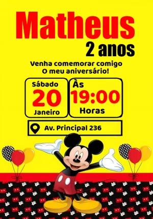 Convite de Aniversário Mickey Mouse para Editar Online