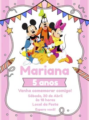 Convite Aniversário Turma do Mickey para Editar Online