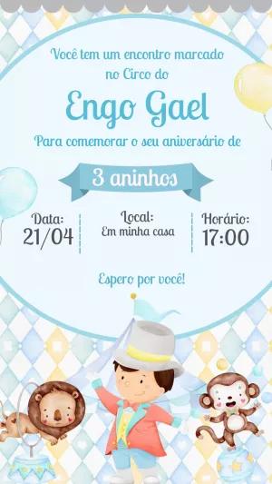 Convite de Aniversário Circo Azul para Editar Online