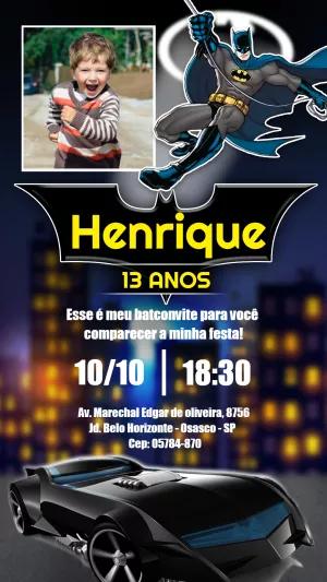 Convite Aniversário Batman com Foto para Editar Online