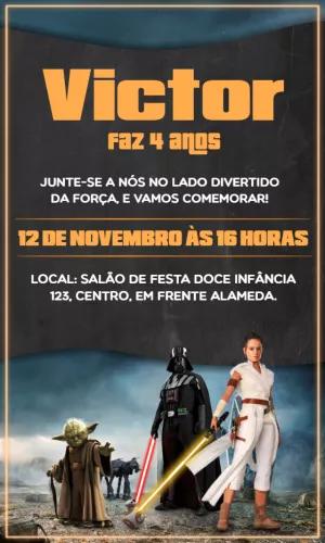 Convite Aniversário Star Wars com Personagens para Editar Online