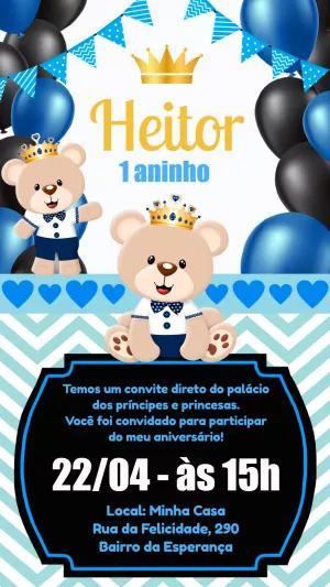 Convite Aniversário Ursinho Príncipe para Editar Online