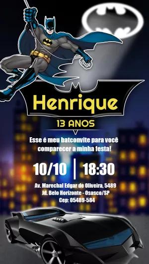Convite de Aniversário Batman para Editar Online e Imprimir