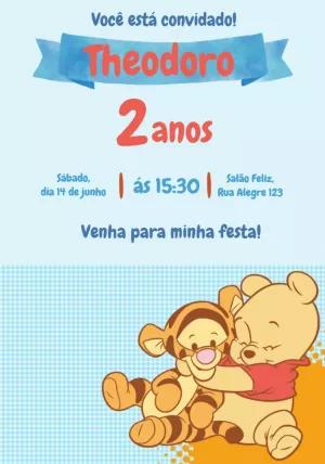 Convite Aniversário Ursinho Pooh e Tigrão para Editar Online