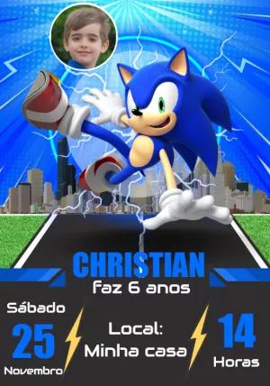 Convite de Aniversário Sonic com Foto para Editar Online