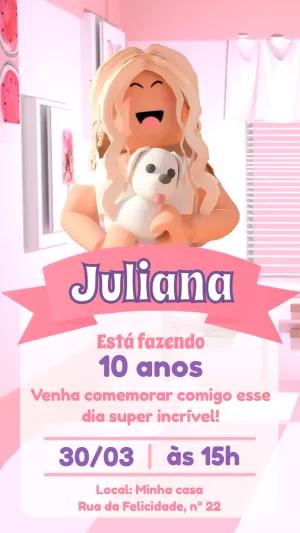 Convite de Aniversário Roblox Menina com Pet para Editar