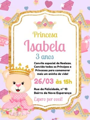 Convite Aniversário Ursinha Princesa para Editar Online