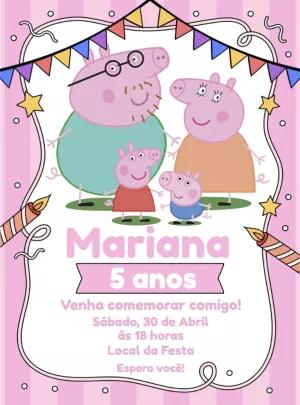 Convite de Aniversário Família Peppa Pig para Editar Online
