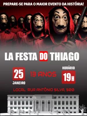 Convite Aniversário La Casa de Papel Editável Online