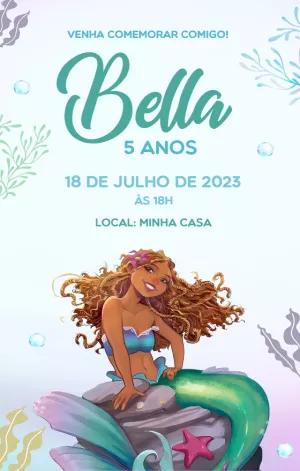 Convite Aniversário Pequena Sereia Morena para Editar Online