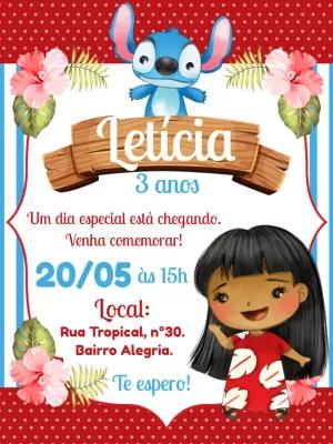Convite de Aniversário Lilo & Stitch para Editar Online