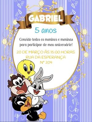 Convite de Aniversário Looney Tunes Baby para Editar Online