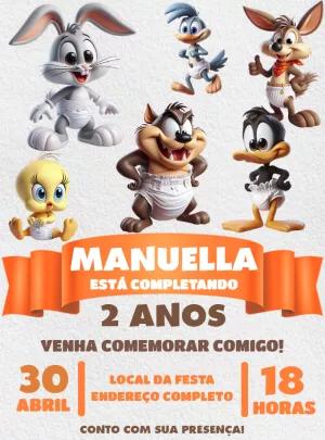 Convite Aniversário Baby Looney Tunes para Editar Online