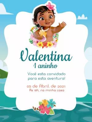 Convite Aniversário Moana Baby para Editar Online e Imprimir