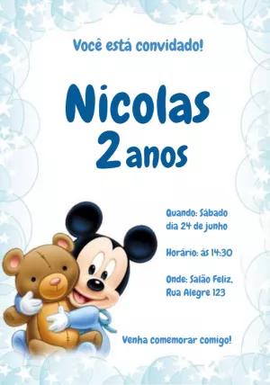 Convite de Aniversário Mickey Baby Fofo para Editar Online