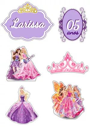 Topo de Bolo Barbie Princesas para Editar e Imprimir