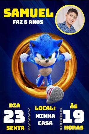 Convite de Aniversário Sonic com Foto para Editar Online