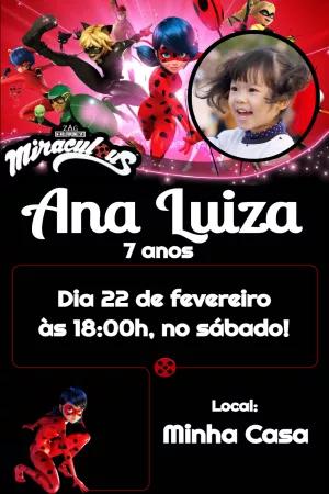 Convite Aniversário Ladybug com Foto para Editar Online