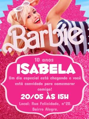 Convite de Aniversário Barbie para Editar e Imprimir Online