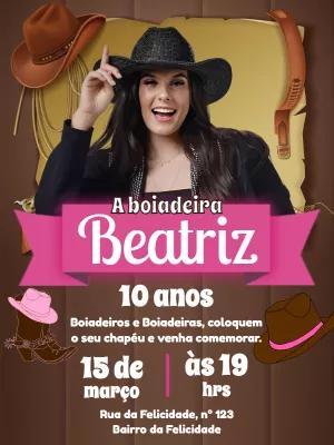 Convite de Aniversário Boiadeira com Foto para Editar Online