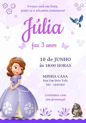 Convite de Aniversário Princesa Sofia para Editar Online