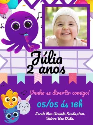 Convite Aniversário Bolofofos com Foto para Editar Online