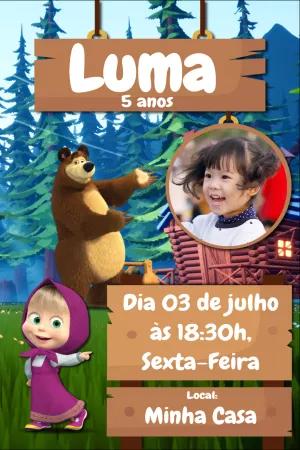 Convite Aniversário Masha e o Urso com Foto para Editar Online
