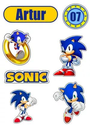 Topo de Bolo Aniversário Sonic para Editar e Imprimir