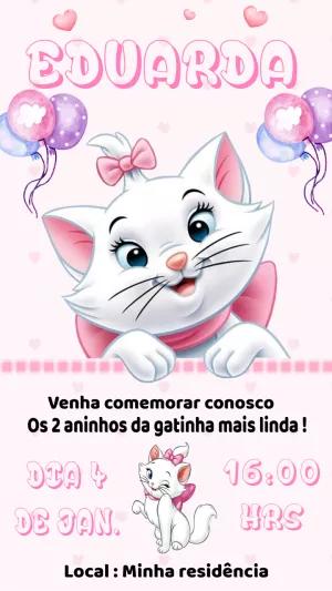 Convite de Aniversário Gatinha Marie para Editar Online